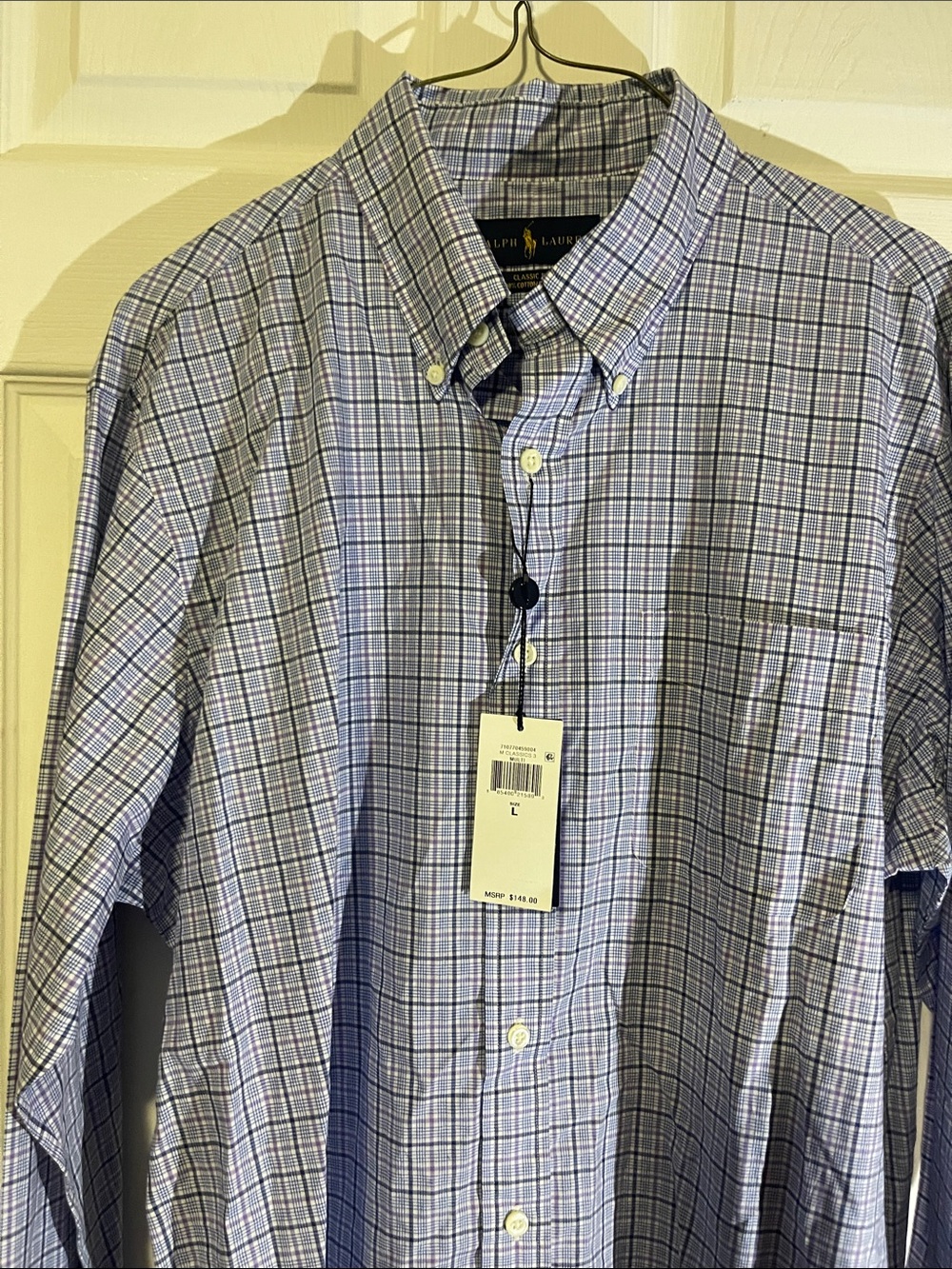 Ralph Lauren Light Blue and White Check Button-Up Dress Shirt
